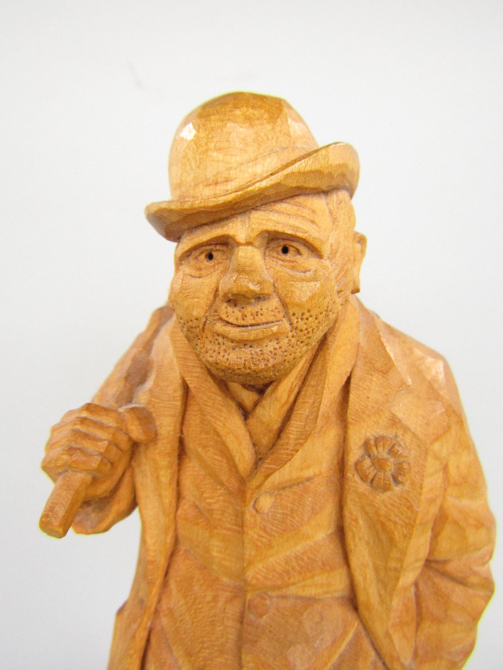 Four good English treen figures to include and old war veteran, with trench coat and war medals, - Image 3 of 10