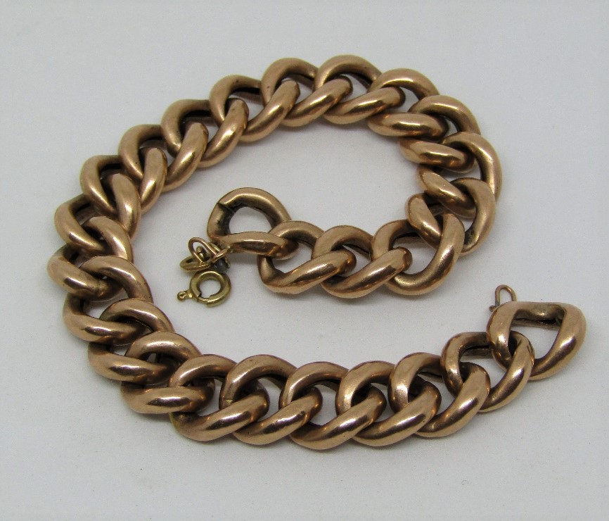 Substantial 9ct hollow curb link bracelet, 12.3g (clasp vacant)