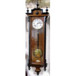 Biedermeier Vienna wall clock with ebonised case, the single train enamel dial with Roman numerals