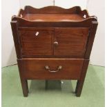George III mahogany tray top commode, the front elevation enclosed by two doors over a pull out