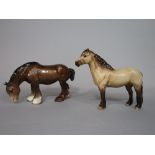 A Beswick model of a highland pony, together with a Beswick grazing shire horse