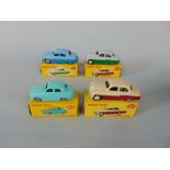 Four Dinky Toys including Austin A30 Saloon 160, Ford Zephyr Saloon 162 and two Vauxhall Cresta