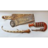 Interesting good quality Persian Jambiya dagger, within a decorative leather and white metal mounted