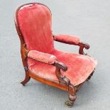 A patent recumbent easy chair by R Daws in mahogany, with impressed marks to rear legs and further