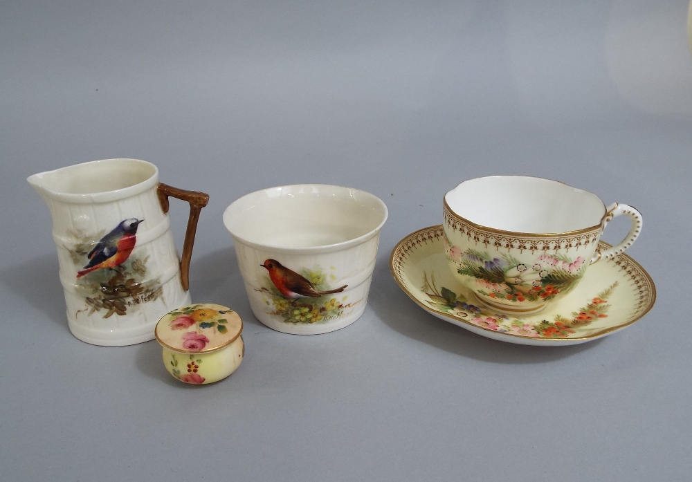 A collection of Royal Worcester wares including a coopered jug with painted decoration of a - Image 2 of 2