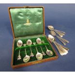 Collection of silver teaspoons comprising a cased set of novelty teaspoons with Isle of Man