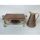 An unusual copper and brass warming tray in the manor of W.A.S. Benson, together with with a