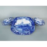 A pair of Enoch Wood blue and white printed tureens and covers from the Castles series, both with