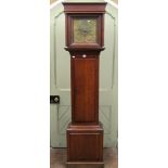 A Georgian oak longcase clock, the hood enclosing an 11 inch square brass dial with subsidiary