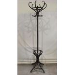 A floorstanding bentwood hat/coat stand of full height