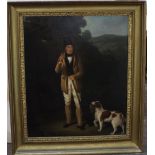 Early 19th century British school, full length portrait of a sportsman holding a gun, accompanied by