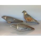 Three early folk art type decoy pigeons, with original polychrome highlights