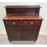 A small 19th century mahogany and stained pine sided chiffonier with shallow raised back over a