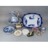 A 19th century blue and white printed jug and basin set in the Crystal Palace pattern, together with