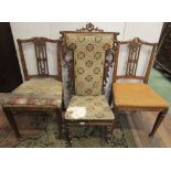 A pair of 19th century Dutch marquetry side chairs with pierced splats upholstered seat and on