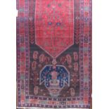 Kurdistan full pile runner with three medallion decoration and tight weave icons, upon a dark