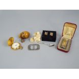 A Swiss full hunter pocket watch, Dunhill lighter and box mauchline ware egg shaped thistle case,