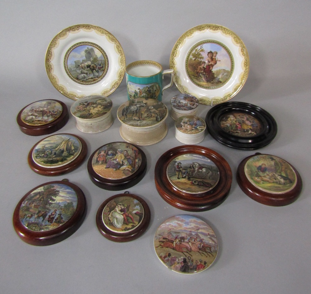 A collection of 19th century Prattwares comprising pot lids including A Letter from the Diggings,