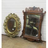 Three 19th century mirrors to include a mahogany toilet mirror with arched outline, raised on a