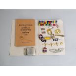 Collection of US military badge and pips and facsimile copy, instructions for American servicemen in
