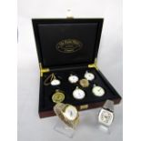 The Pocket Watch Company, London mahogany watch box fitted with six vintage pocket watches to