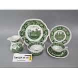 A collection of Adams green printed teawares from the English Scenic series comprising cake plate,