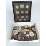 Mixed collection of English and foreign coins WWI Glos Regiment cigarette lighter, etc, together
