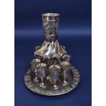 Interesting novelty silver plate port fountain, the tapered beaker over a faceted circular funnel
