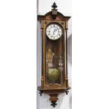 Biedermeier Vienna regulator three train and three weight wall clock, the enamelled dial with