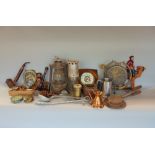 A box of interesting items to include military items such and trench art, barometer, storm lamp,