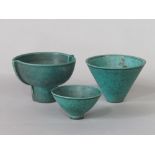 A collection of three Swedish Argenta turquoise ground bowls of various design including an