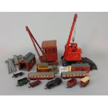 Collection of model toys, mostly Tri-ang including a Jones KL44 crane, railway track, carriages, one