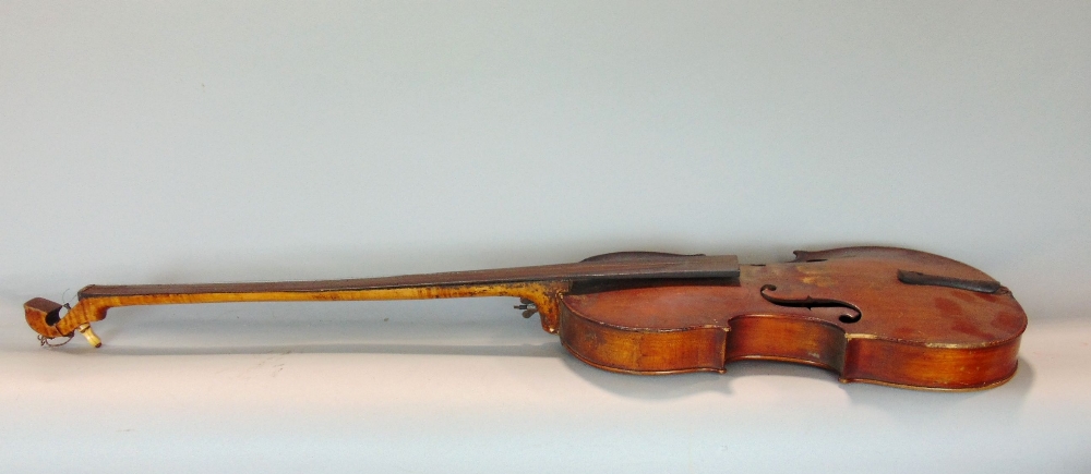 An unusual cased single stringed long neck violin with paper label to interior Italian renascent F H - Image 3 of 3