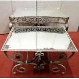 Two mid-20th century steel work occasional tables, one of rectangular form with concave borders,