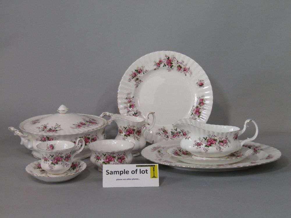 An extensive collection of Royal Albert Lavender Rose pattern wares including a pair of tureens