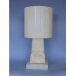 Interesting carved alabaster lamp, with fluted alabaster shade, the column carved in the form of a