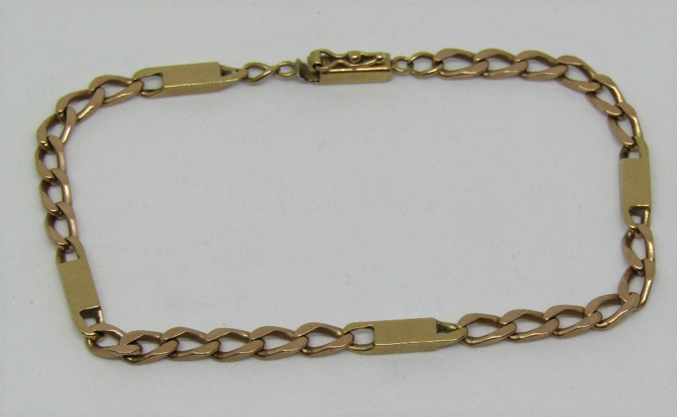 Italian 9ct curb and bar link bracelet, 10.8g