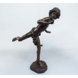 Good cast bronze study of a semi-nude running boy in a loin type cloth, holding a ball, indistinctly