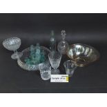 A mixed collection of glassware to include a leaded glass window panel, together with further cut