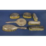 A mixed collection of silver dressing set items comprising six brushes and mirror (7)