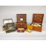 Five boxes containing a collection of haberdashery items, to include buttons, cotton reels, buckles,