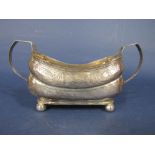 George III Irish silver twin handled boat shaped sucrier, with engraved band of geometric patterns