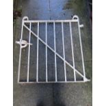 A heavy iron work pedestrian gate with thumb latch, vertical rails and painted finish, 3ft wide,