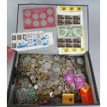 A box file containing a large quantity of mainly English with some European and worldwide coins,