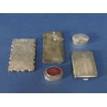 Mixed lot of silver comprising three card cases including a fancy Victorian example in the manner of