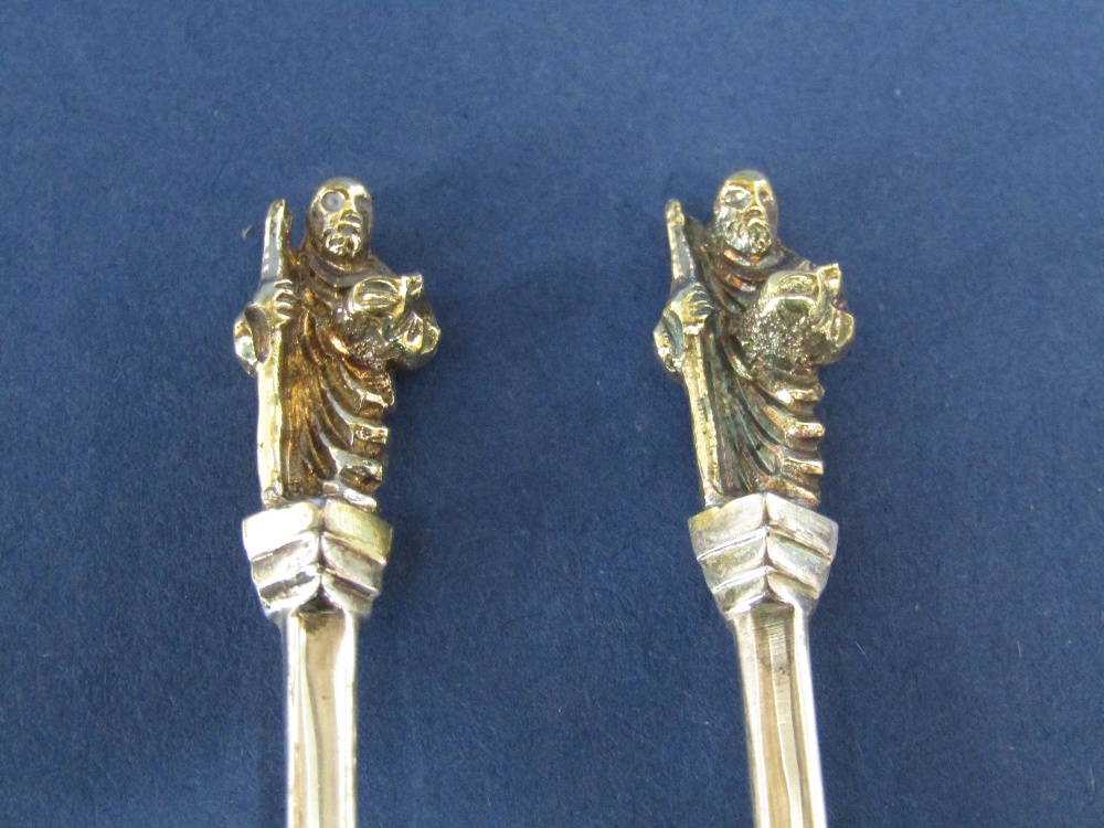 Cased set of six silver and silver gilt apostle spoons, maker Martin, Hall & Co, Sheffield 1889, - Image 3 of 3