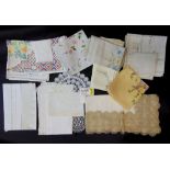 Two boxes good quality vintage table linen including white cotton cloths with lace work and drawn