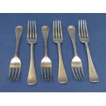 Set of six Old English silver dessert forks, maker GJ DF, London 1910, 10oz approx
