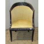 A 19th century tub chair, the frame with carved scrolling acanthus detail, upholstered seat and