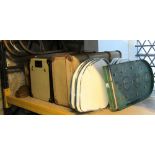 One lot of miscellaneous items to include a vintage lathe bound fibre suitcase, a further more